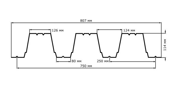 Профнастил оцинкованный НС114 0,9х750 мм 1м